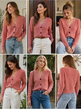 BR chunky knit cropped ribbed cardigan sweater.